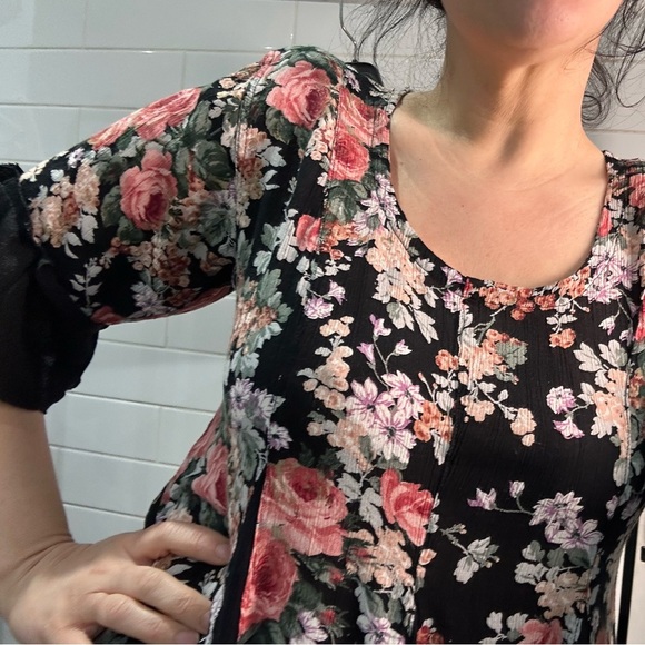 Vintage 90s Starina Black & Pink Floral Bias-Cut Midi Dress, Small but fits up L - Picture 3 of 7